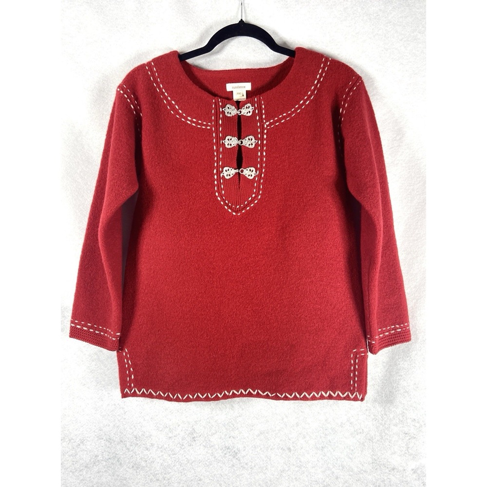 Sundance Sweater Women's Petite XS Red Pullover Heavy Knit Wool Cozy Artsy